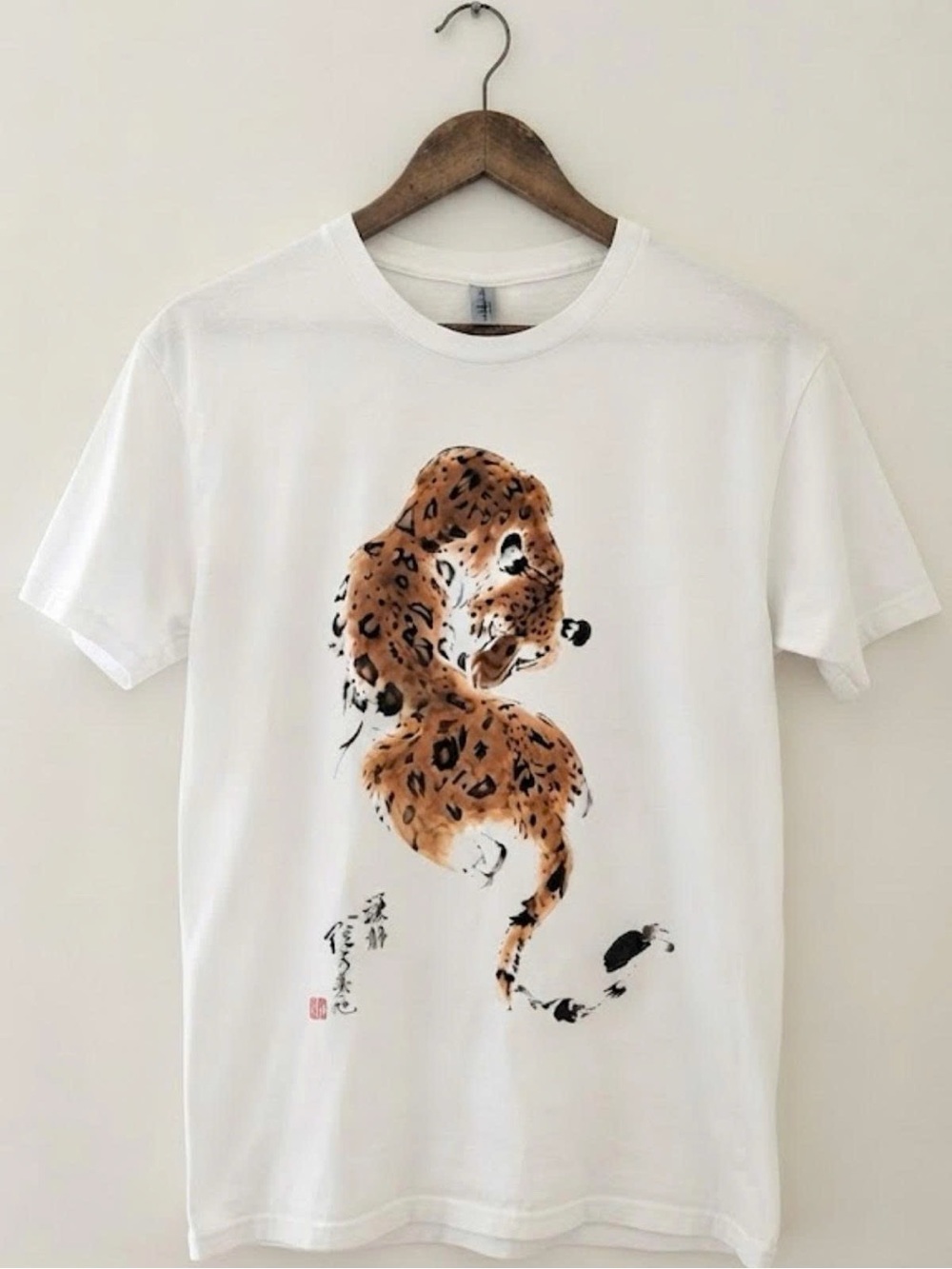 Gildan White Short Sleeve Tee with Leopard Illustration | Unisex Shirt